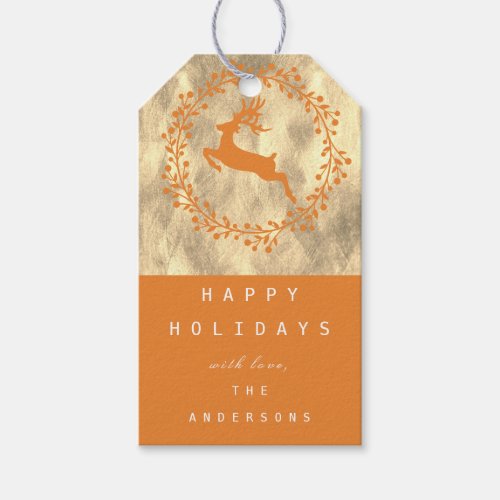 Merry Christmas Reindeer Champaigne Gold Orange Gift Tags