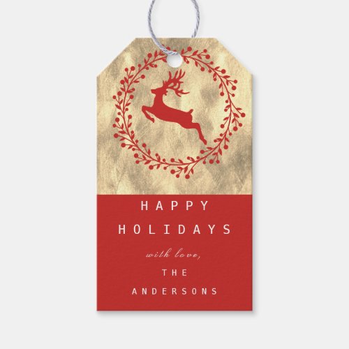 Merry Christmas Reindeer Champaigne Gold Red Gift Tags