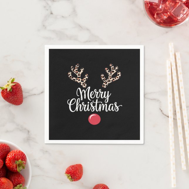 Merry Christmas Reindeer Christmas Family Gift Napkins (Insitu)
