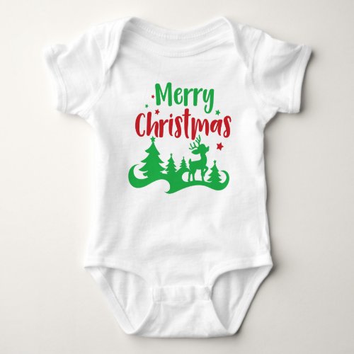 Merry Christmas Reindeer Christmas Tree Stars Baby Bodysuit