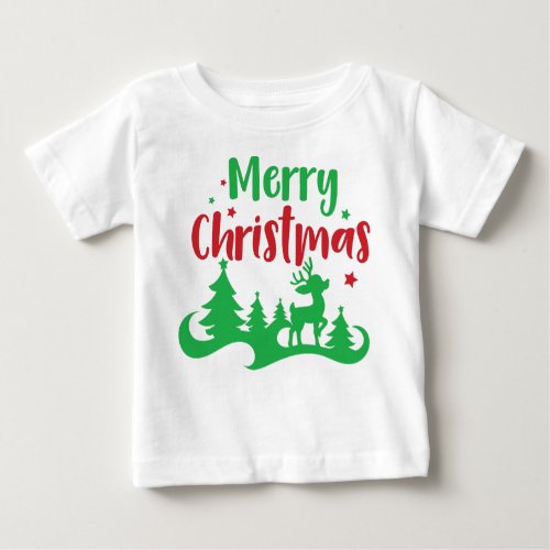 Merry Christmas Reindeer Christmas Tree Stars Baby T_Shirt