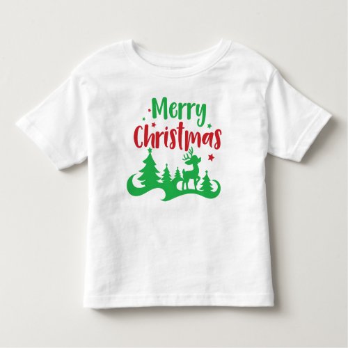Merry Christmas Reindeer Christmas Tree Stars Toddler T_shirt