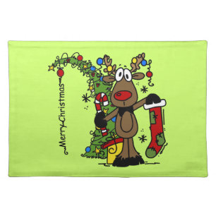 Merry Christmas Reindeer Cloth Placemat