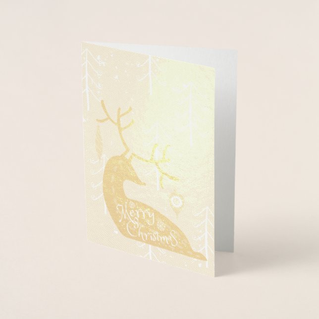 Merry Christmas Reindeer Cozy Foil Card (Front)