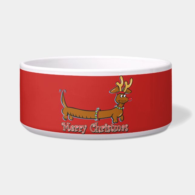 Merry Christmas Reindeer Dachshund Bowl (Front)