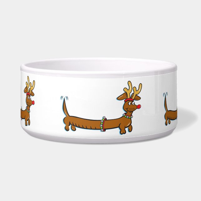 Merry Christmas Reindeer Dachshund Bowl (Front)