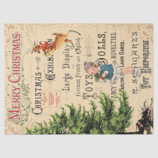 Merry Christmas Reindeer Decoupage Tissue Paper (Front)