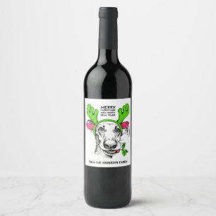 Merry Christmas Reindeer Dog Personalized Xmas Wine Label
