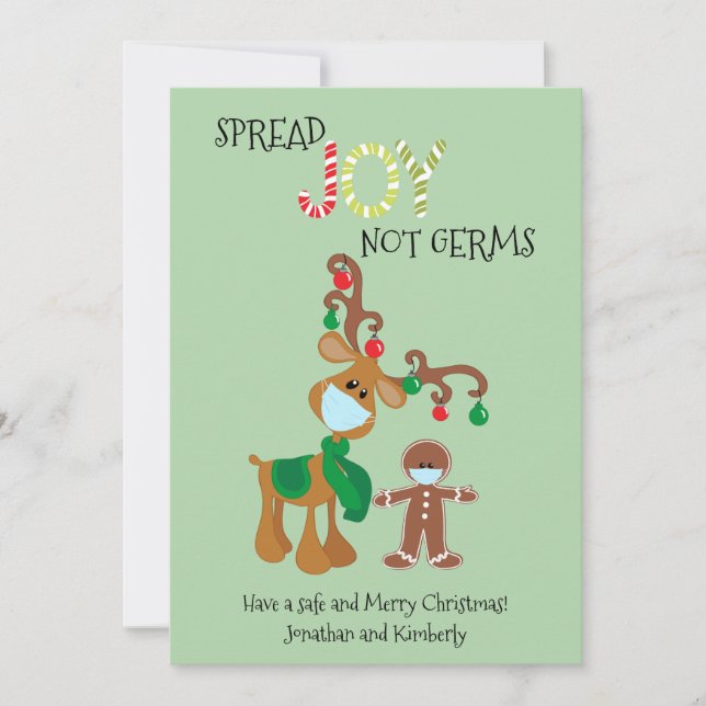 Merry Christmas Reindeer Face Mask Spread Joy 2020 Holiday Card (Front)
