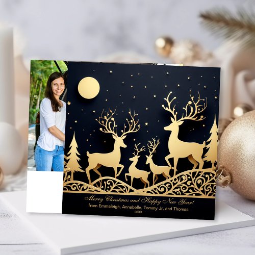 Merry Christmas Reindeer Family Photo Holiday Card