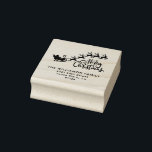 Merry Christmas Reindeer Family Rubber Stamp<br><div class="desc">Make your Christmas mailings fun and easy this Holiday season,  featuring Santa in a sleigh,  with his reindeer,  and a festive Merry Christmas calligraphy script.  Easily personalize your name(s) and return address of choice.</div>