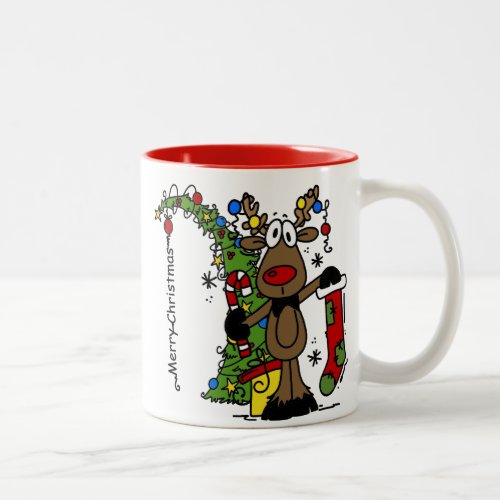 Merry Christmas Reindeer Festive Two_Tone Coffee Mug