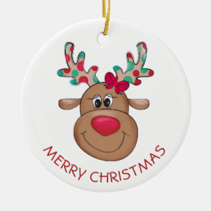 Merry Christmas Reindeer Girl Ceramic Ornament
