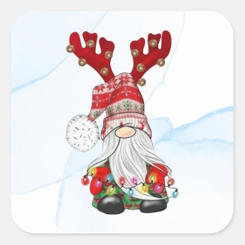 Merry Christmas Reindeer Gnome Square Sticker