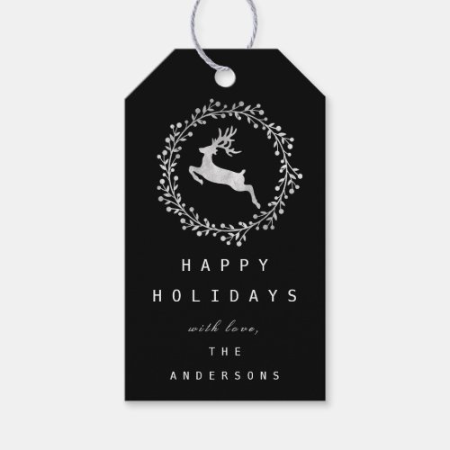 Merry Christmas Reindeer Gray Silver Black White Gift Tags