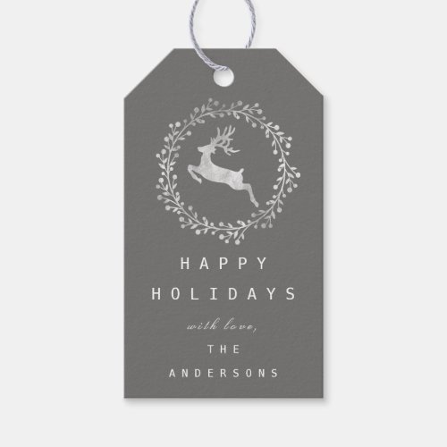 Merry Christmas Reindeer Gray Silver Grey White Gift Tags