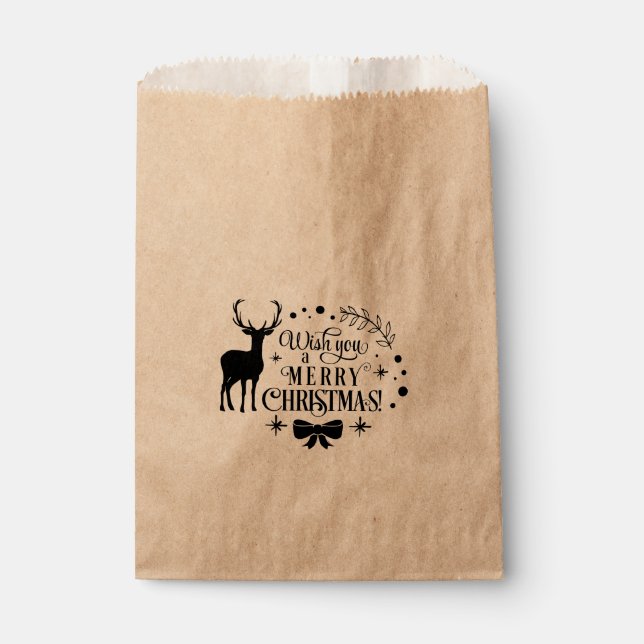 MERRY CHRISTMAS Reindeer Holiday Favor Treat Bag (Front)