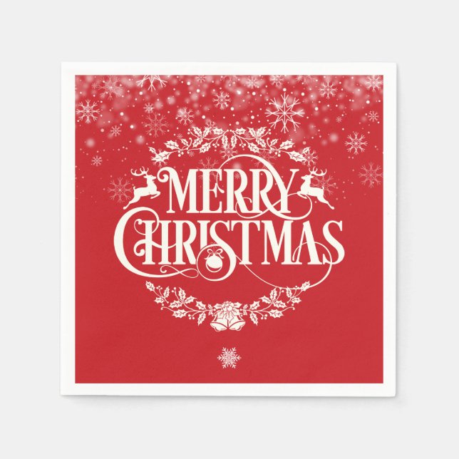  Merry Christmas Reindeer Holly Winter Snowflakes Napkins (Front)