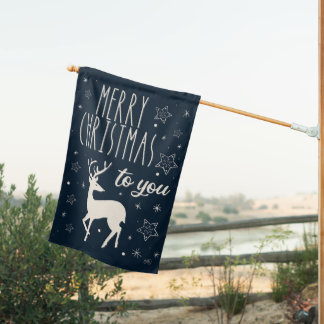 Merry Christmas Reindeer House Flag