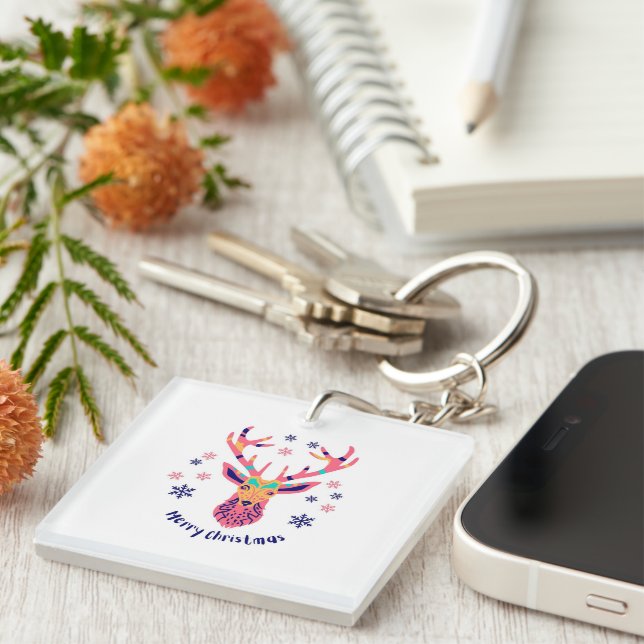 Merry Christmas Reindeer Keychain Cute Holiday gif (Front Right)