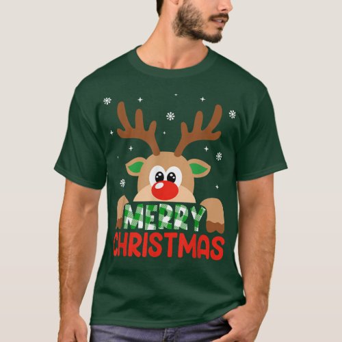 Merry Christmas Reindeer Leopard Buffalo Red Plaid T_Shirt