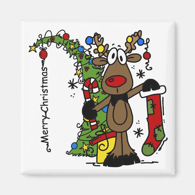 Merry Christmas Reindeer Magnet (Front)