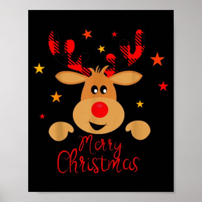 Merry Christmas Reindeer Men Women Kids Matching R Poster (Front)