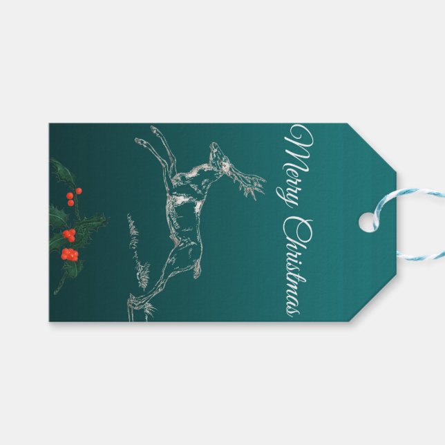 Merry Christmas Reindeer & Mistletoe    Gift Tags (Front (Horizontal))