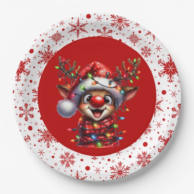 Merry Christmas Reindeer Paper Plates (Front)