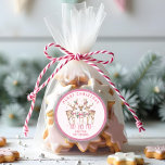 Merry Christmas Reindeer Personalized Name Classic Round Sticker<br><div class="desc">Merry Christmas Reindeer Festive Modern Personalized Name Stickers features festive reindeer with pink bows and floral accents with the text "Merry Christmas" in modern pink calligraphy script typography with your personalized name. Perfect personalized stickers to place on gifts, envelopes, seals and more for Christmas and the holidays for family and...</div>