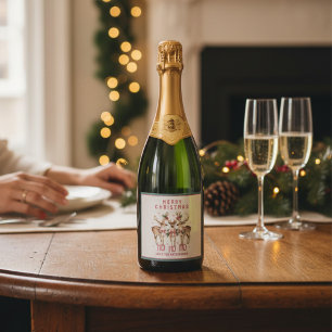 Merry Christmas Reindeer Personalized Name Sparkling Wine Label