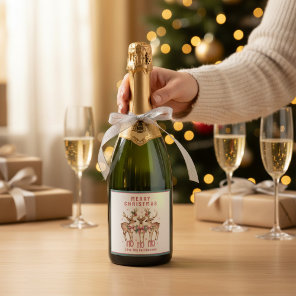 Merry Christmas Reindeer Personalized Name Sparkling Wine Label