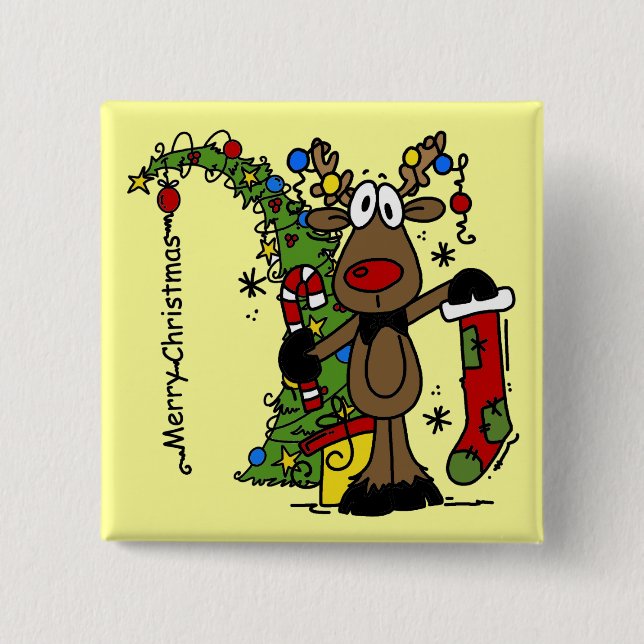 Merry Christmas Reindeer Pinback Button (Front)