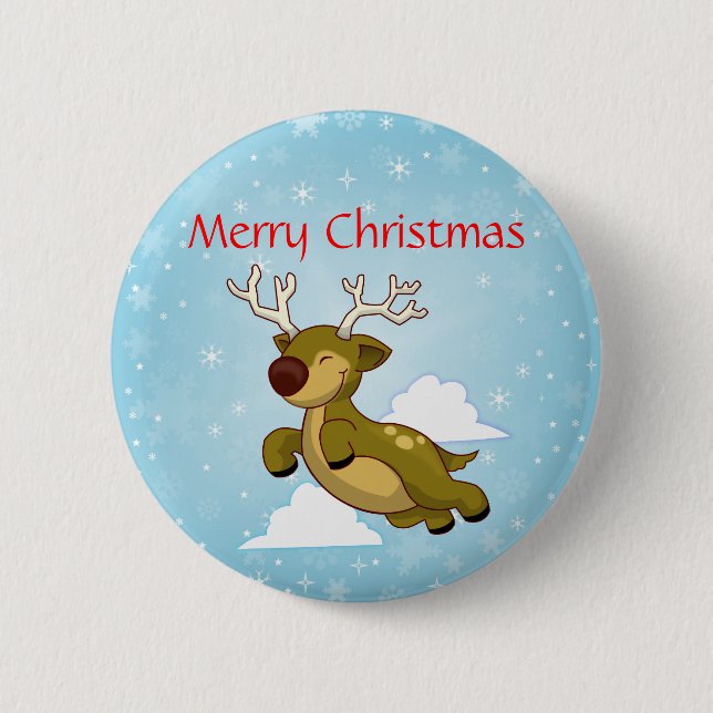 Merry Christmas Reindeer Pinback Button (Front)