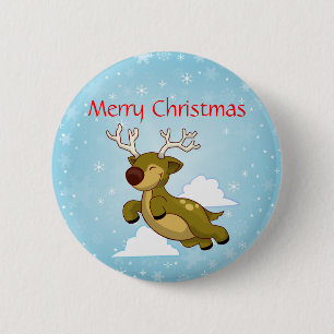 Merry Christmas Reindeer Pinback Button