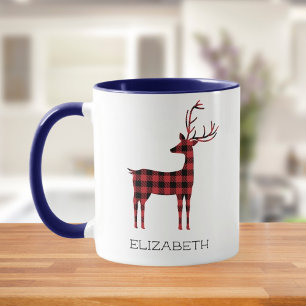 Merry Christmas Reindeer Plaid Gift Blue Coffee Mug