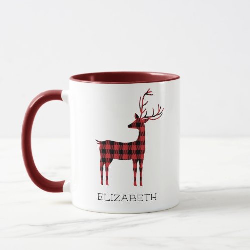 Merry Christmas Reindeer Plaid Gift Maroon Coffee Mug