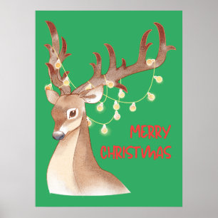 Merry Christmas Reindeer Poster