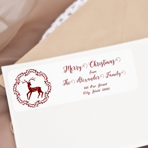 Merry Christmas Reindeer Red and White Cute Nordic Label
