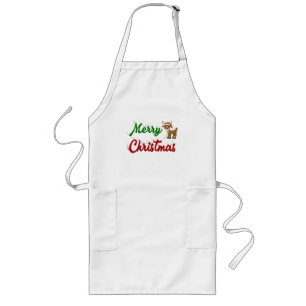Merry Christmas Reindeer red green script Long Apron