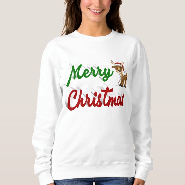 Merry Christmas Reindeer red green script Sweatshirt (Front)