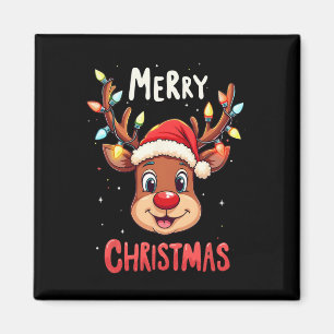 Merry Christmas Reindeer Red Santa Xmas Family Men Magnet