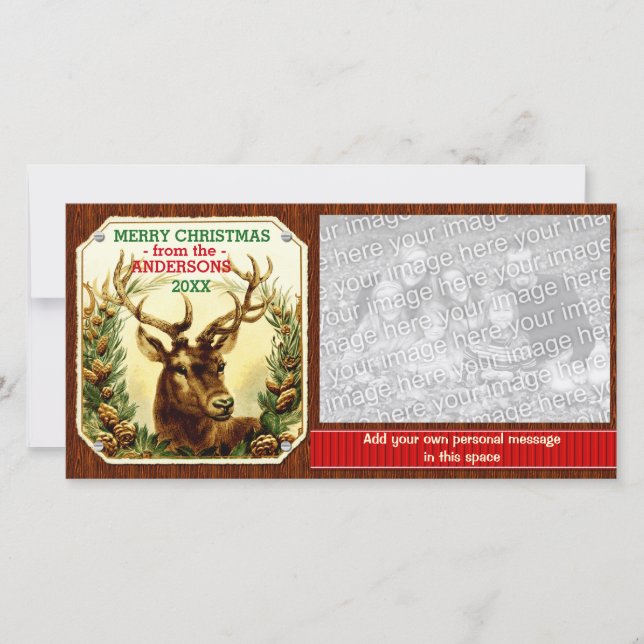 Merry Christmas Reindeer Ribbon Personalized Holiday Card (Front)