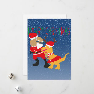 merry christmas, reindeer santa claus dinosaurs  holiday card