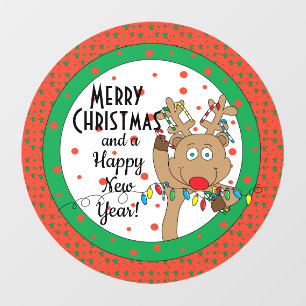 Merry Christmas Reindeer Says Round Window Cling