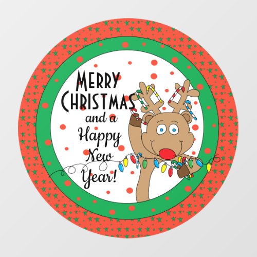 Merry Christmas Reindeer Says Round Window Cling