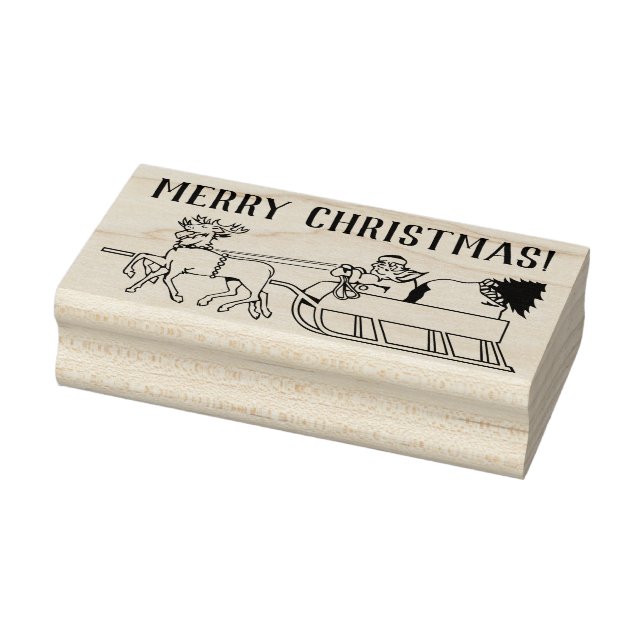 Merry Christmas Reindeer Sleigh Ride Santa Claus Rubber Stamp (Stamp)