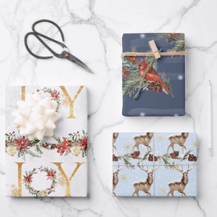 Merry Christmas Reindeer Snow Poinsettia Joy Gold