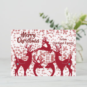 Merry Christmas Reindeer Snowflake Family Custom Holiday Card