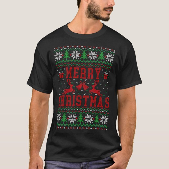 Merry Christmas Reindeer Snowflake Ugly Christmas  T-Shirt (Front)